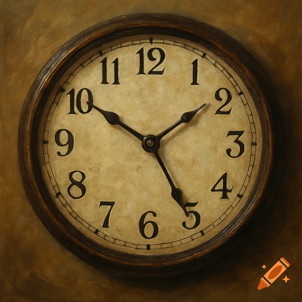 Close-up of an old-fashioned clock face showing half past 5.
