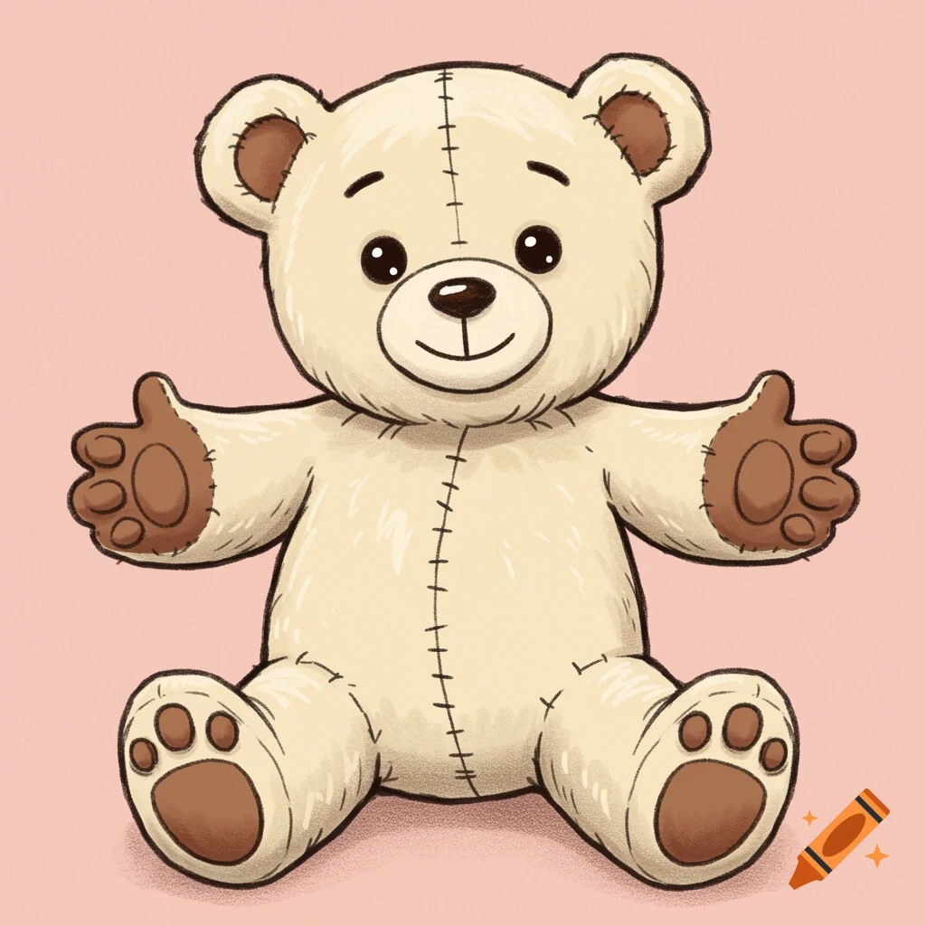 A simple drawing of a teddy bear sitting with arms open.