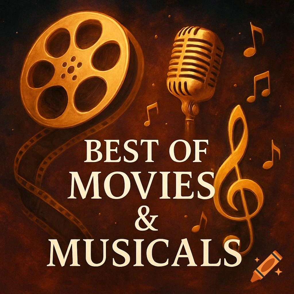 Cover art with a film reel, microphone, treble clef, musical notes, and text 'BEST OF MOVIES & MUSICALS'