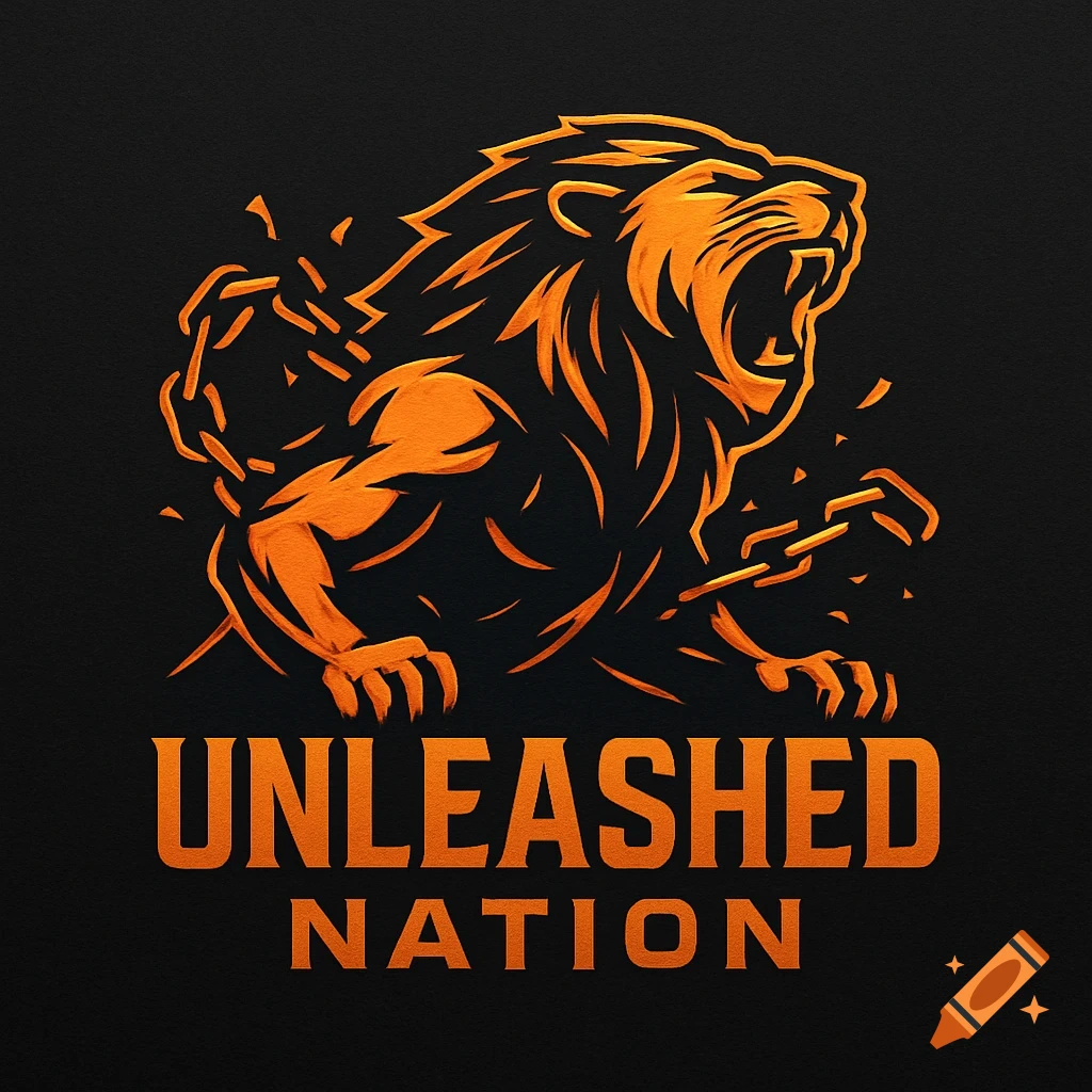 A stylized orange lion breaking chains above the text "UNLEASHED NATION" on a dark background.