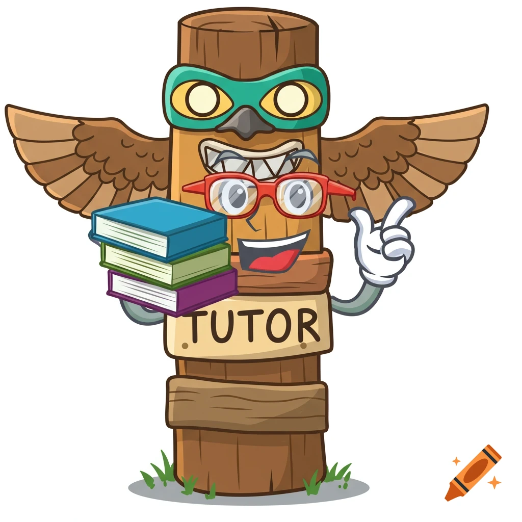 Cartoon totem pole tutor character holding books