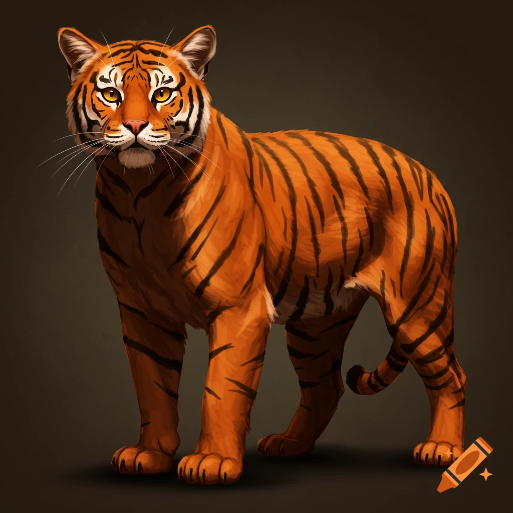 Digital painting of a tiger standing.