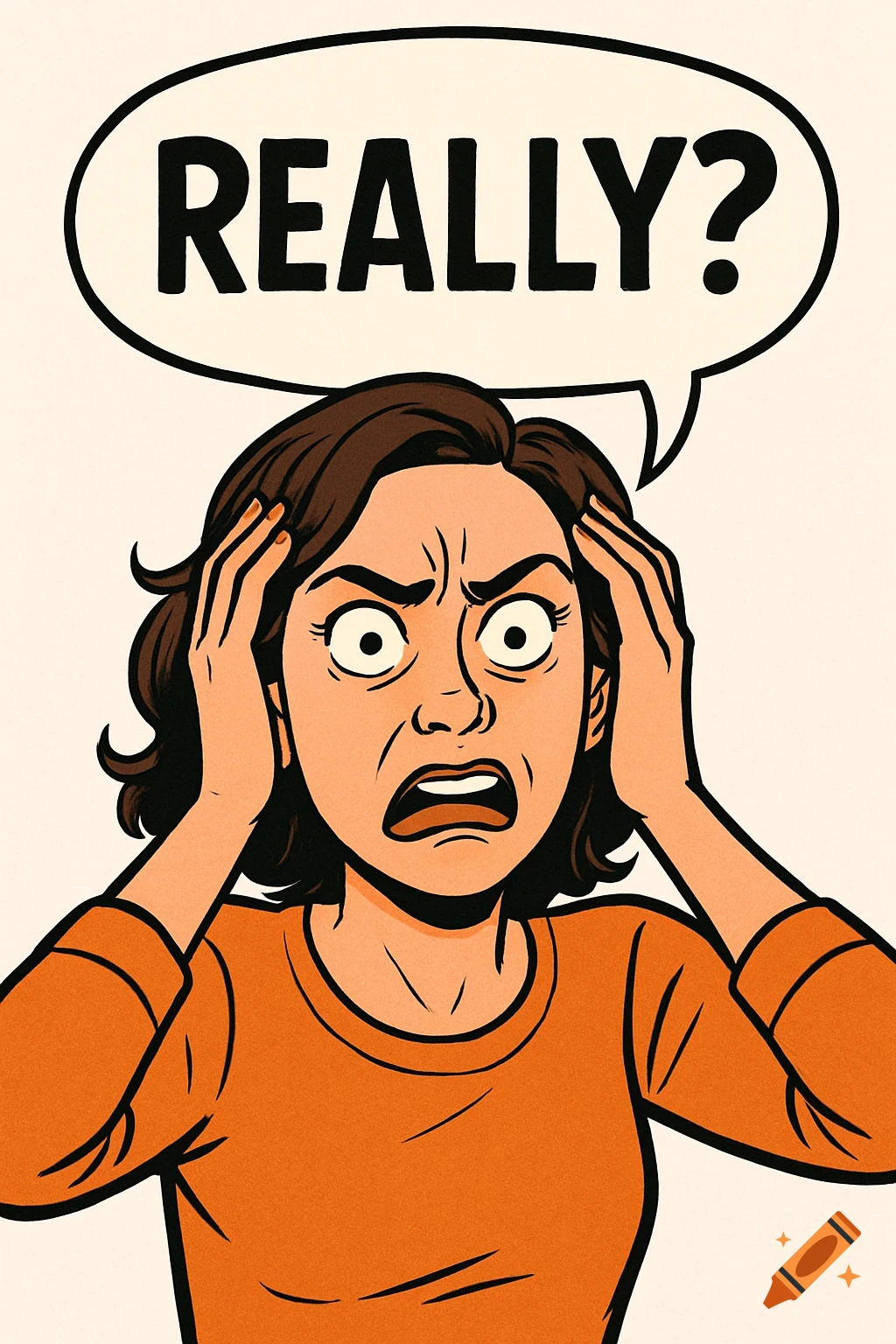 Cartoon illustration of a woman with a frustrated expression, holding her head, with a speech bubble saying 'REALLY?'