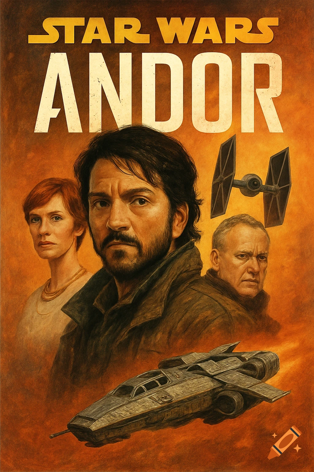 Painted poster for Star Wars Andor show featuring Cassian Andor, Mon ...