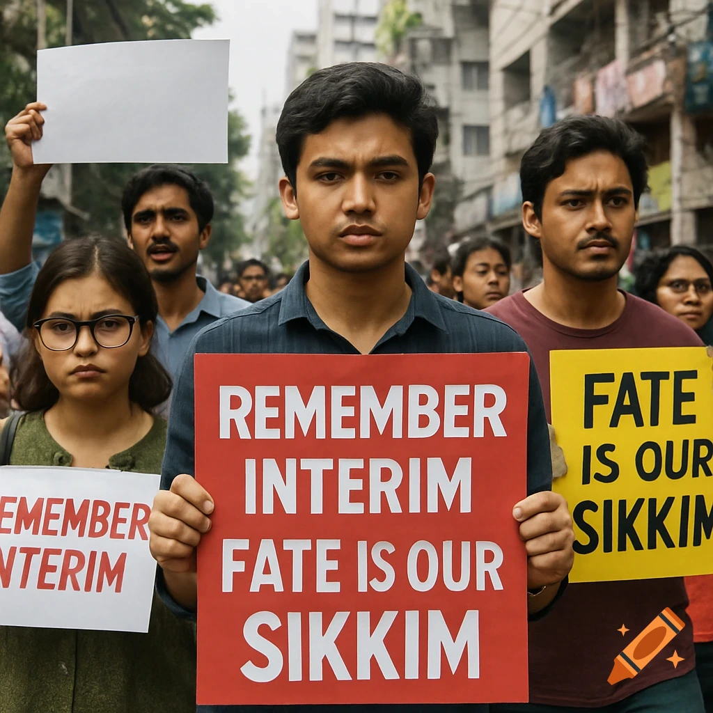 Young people protest holding signs