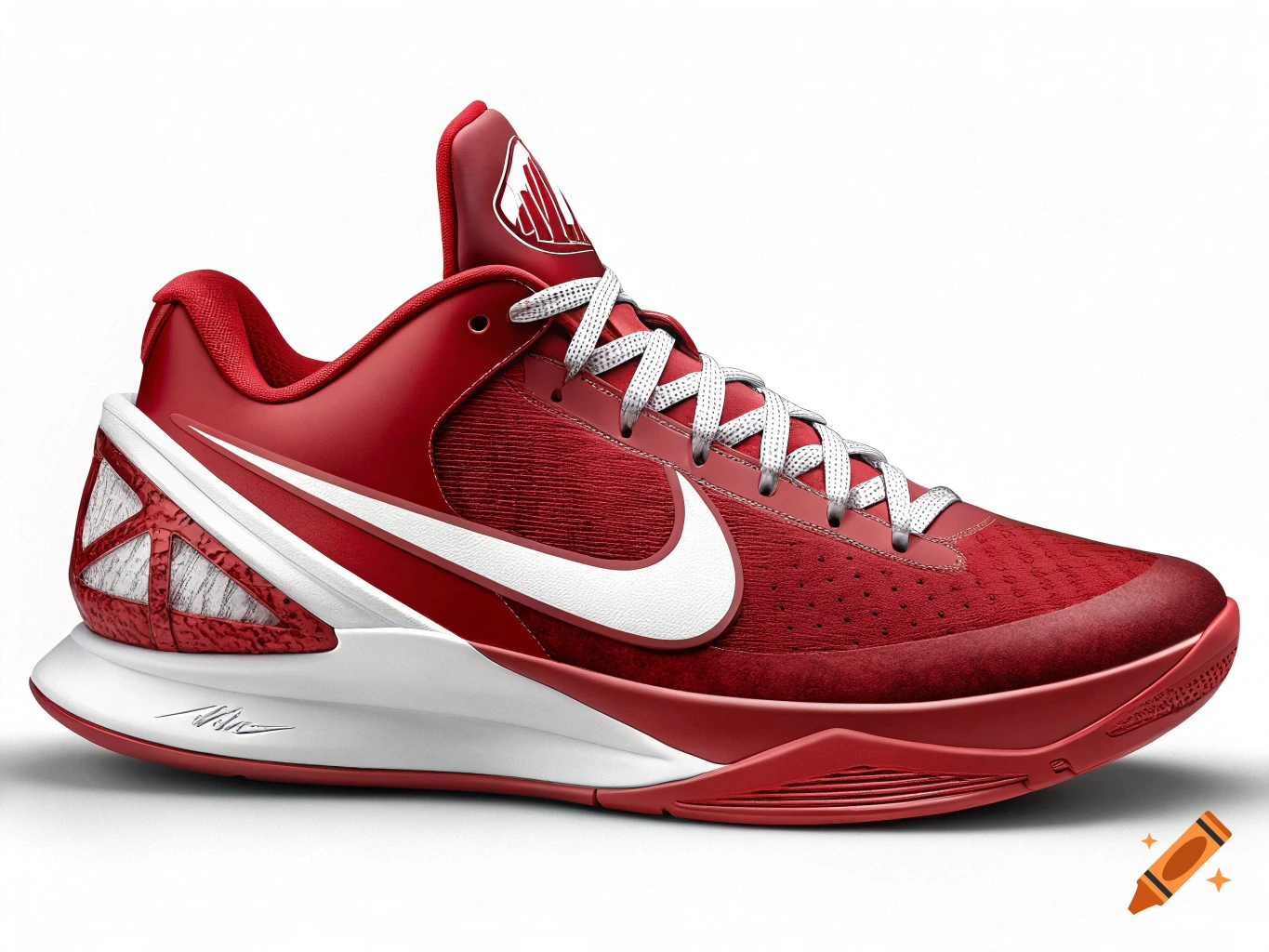 Red and white low-top basketball shoe