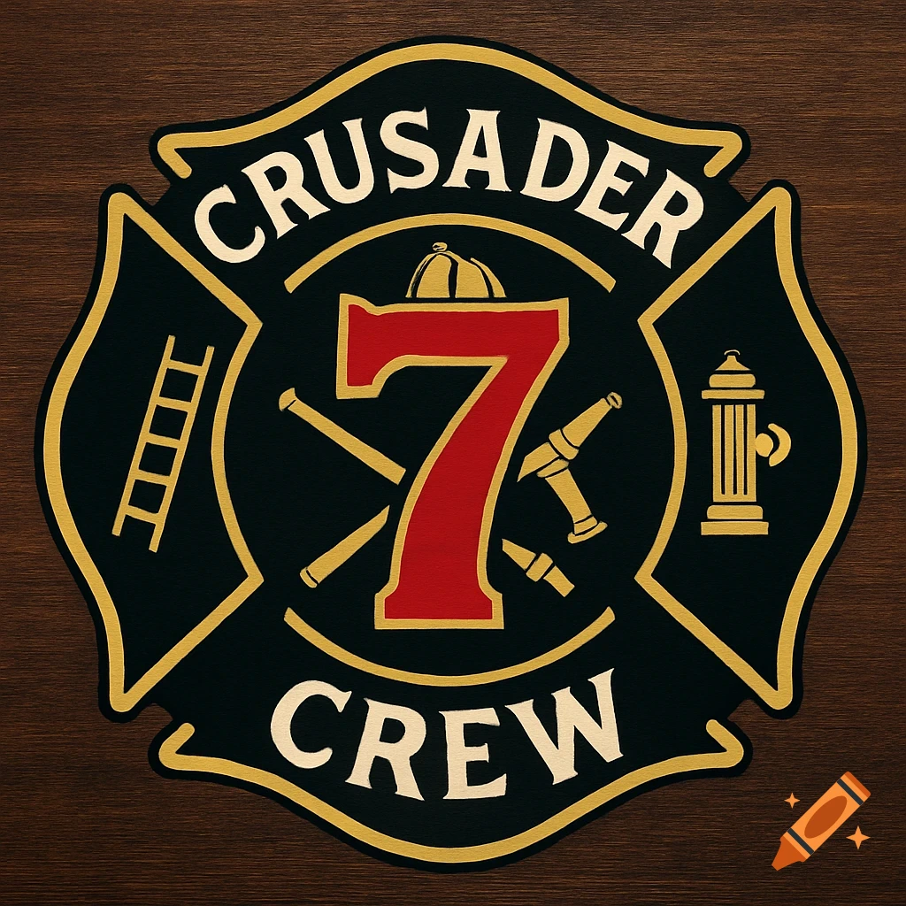 Fire department logo with text Crusader Crew and the number 7