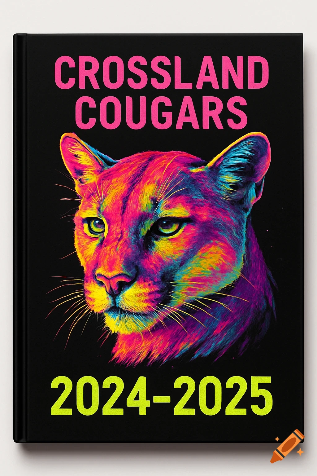 A book cover featuring a neoncolored cougar head portrait. Text reads