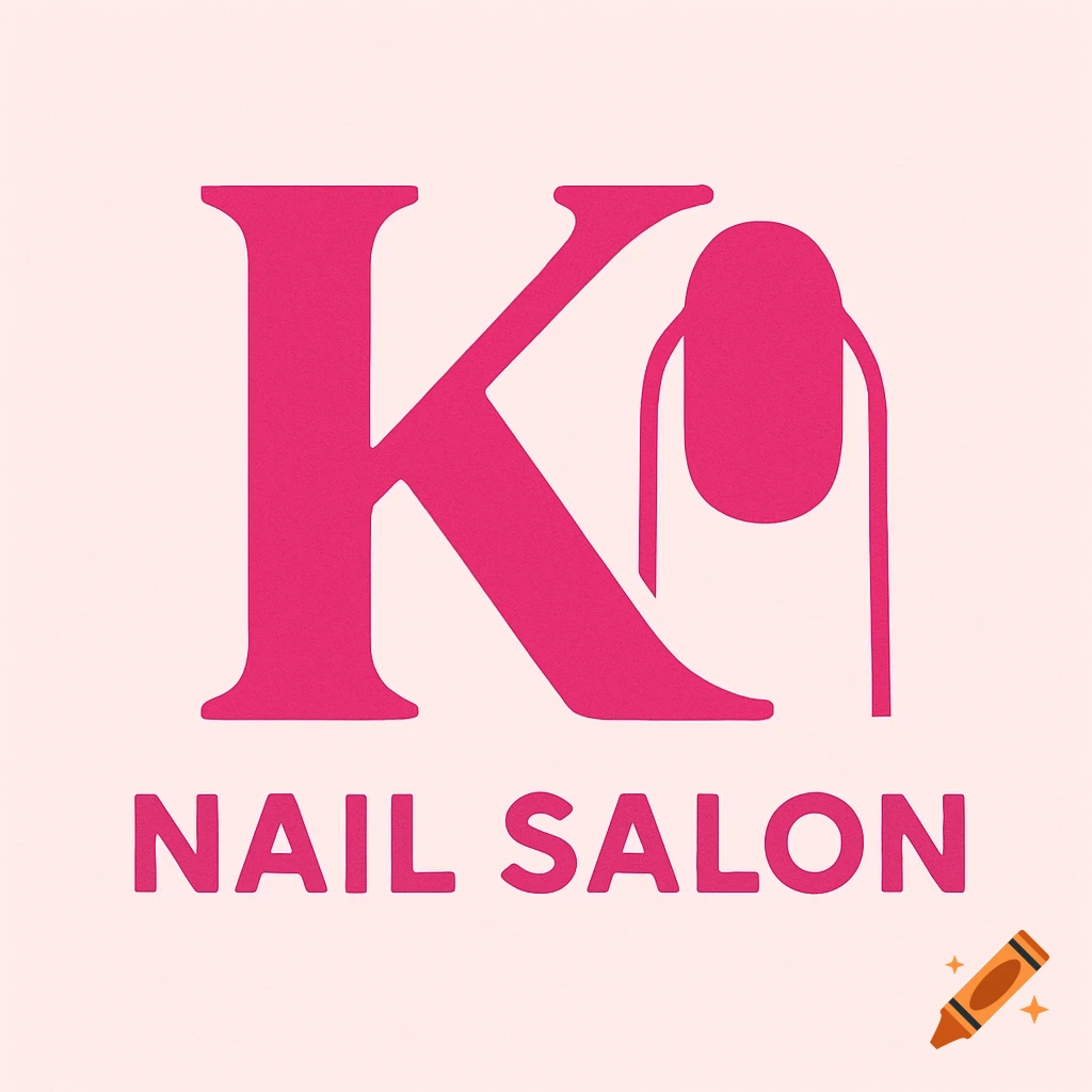 Pink logo with letter K and nail design, text reads NAIL SALON