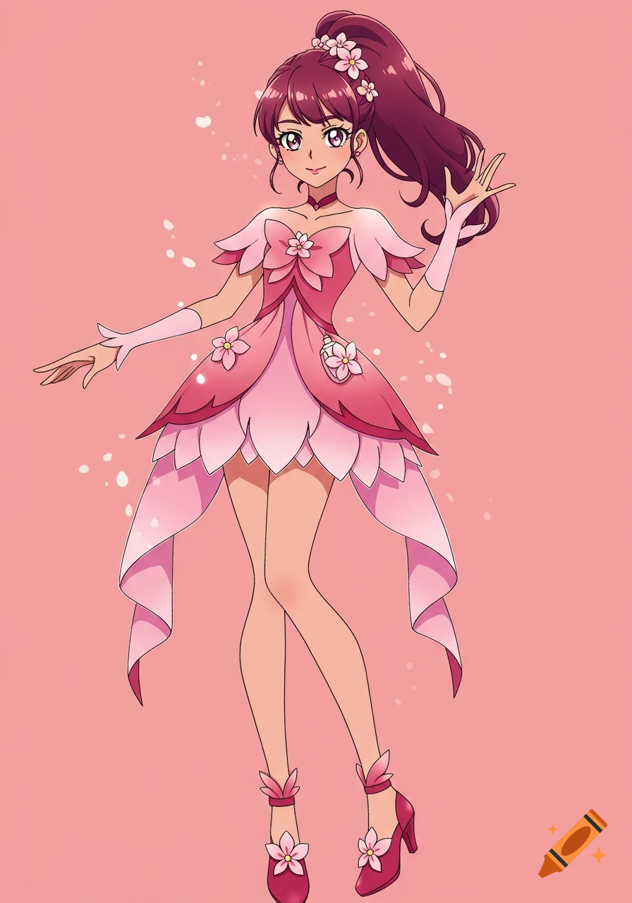 Anime magical girl in a pink floral dress