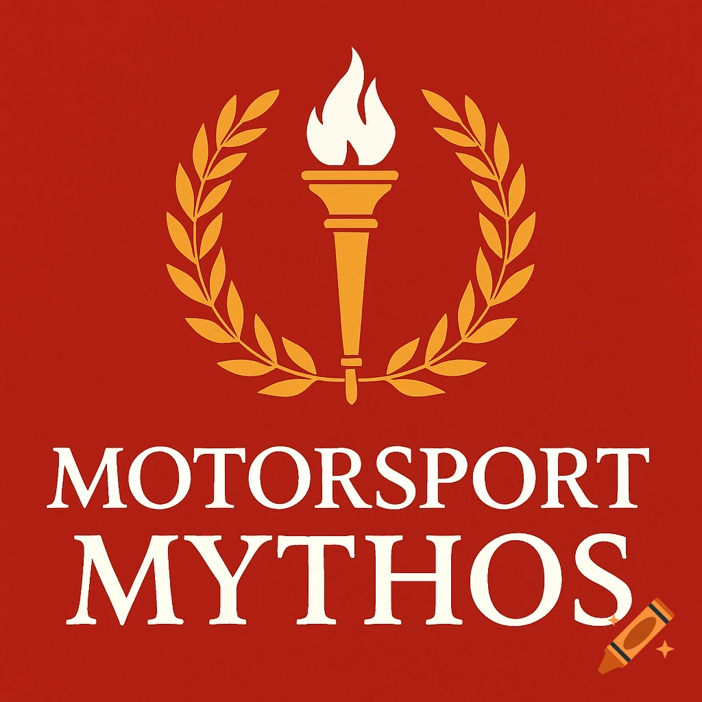 Logo with a golden laurel wreath and torch on a red background above the white text 'MOTORSPORT MYTHOS'.