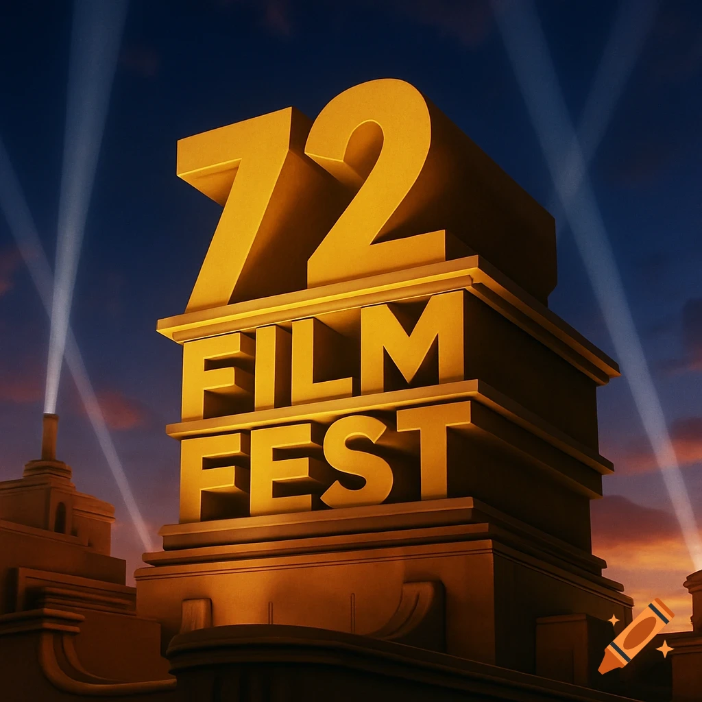 Golden logo structure resembling the 20th Century Fox logo with '72 FILM FEST' text and searchlights.