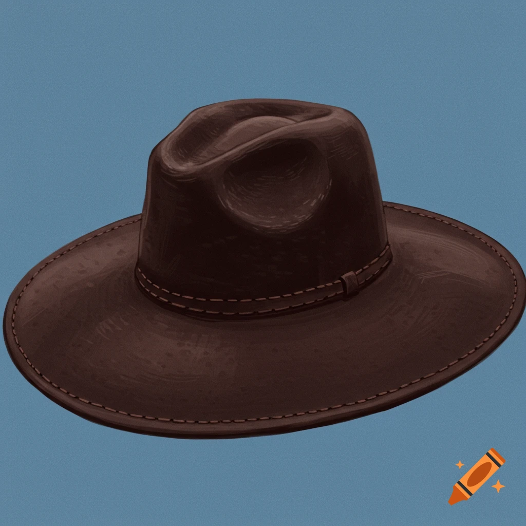 A brown wide-brimmed hat illustrated on a blue background.