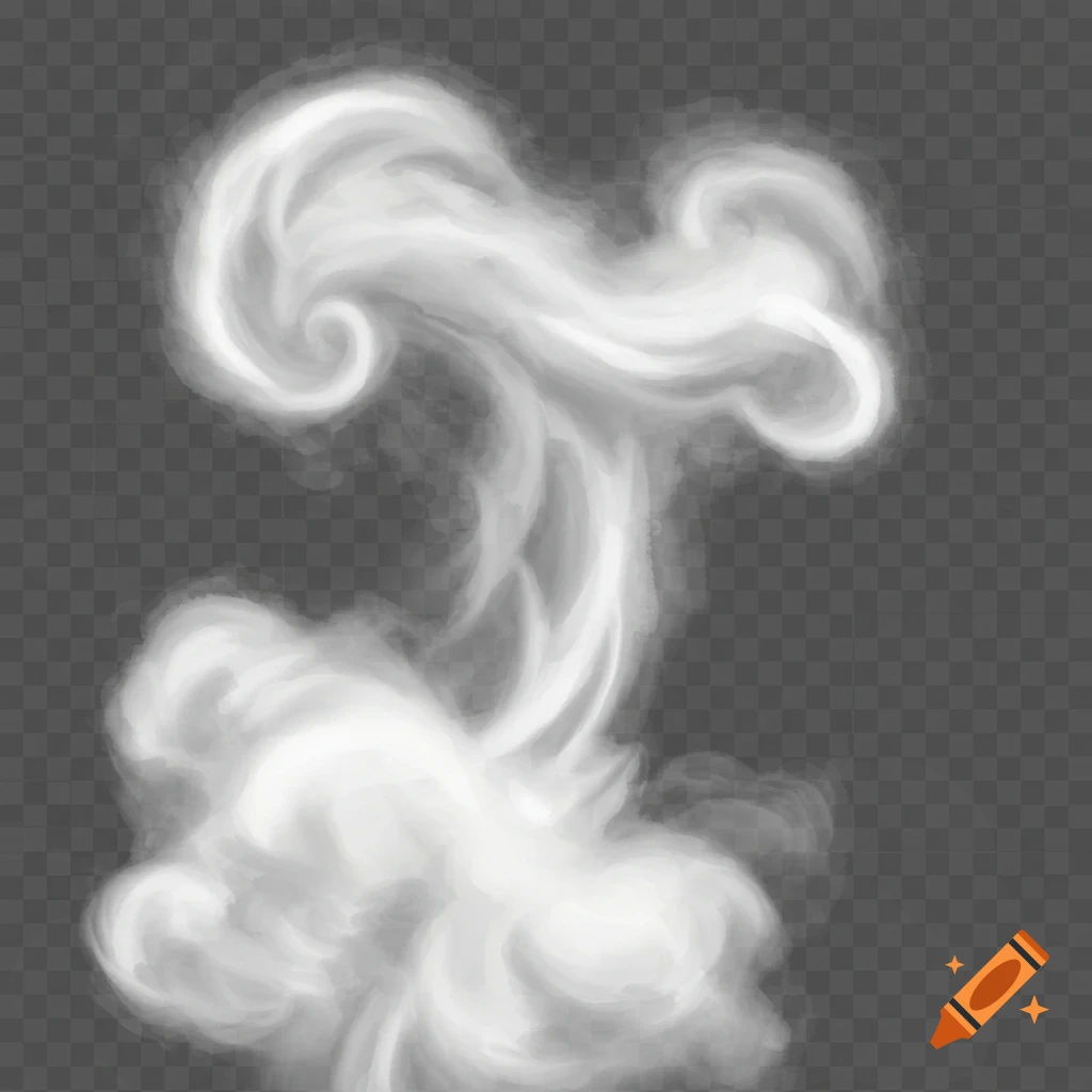 White smoke plume on a transparent background