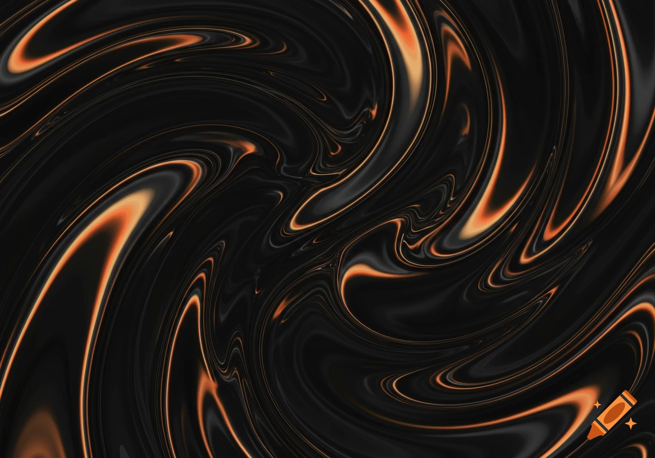Abstract pattern of swirling black and golden liquid
