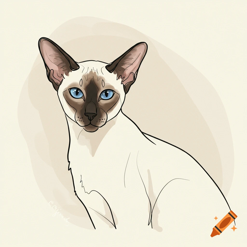 A simple line drawing of a Siamese cat.