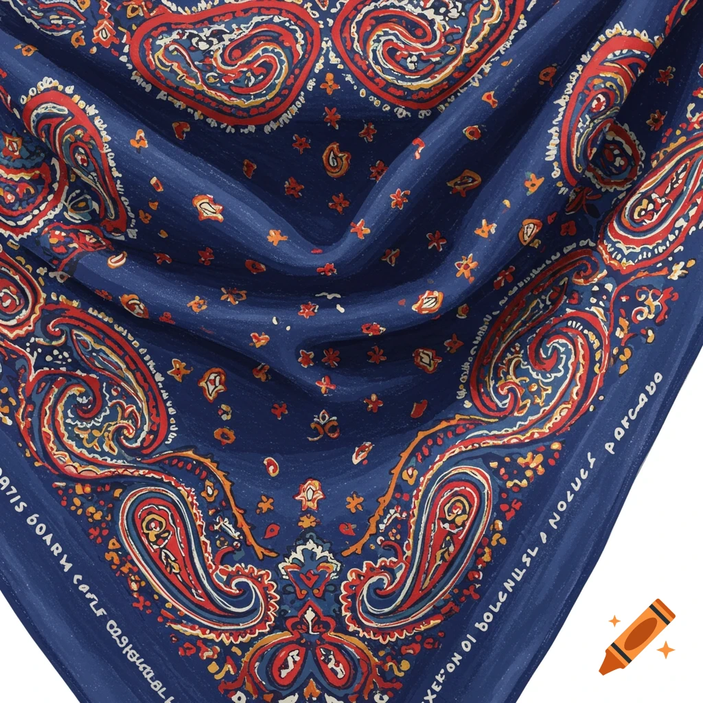 Blue bandana with red and yellow paisley pattern