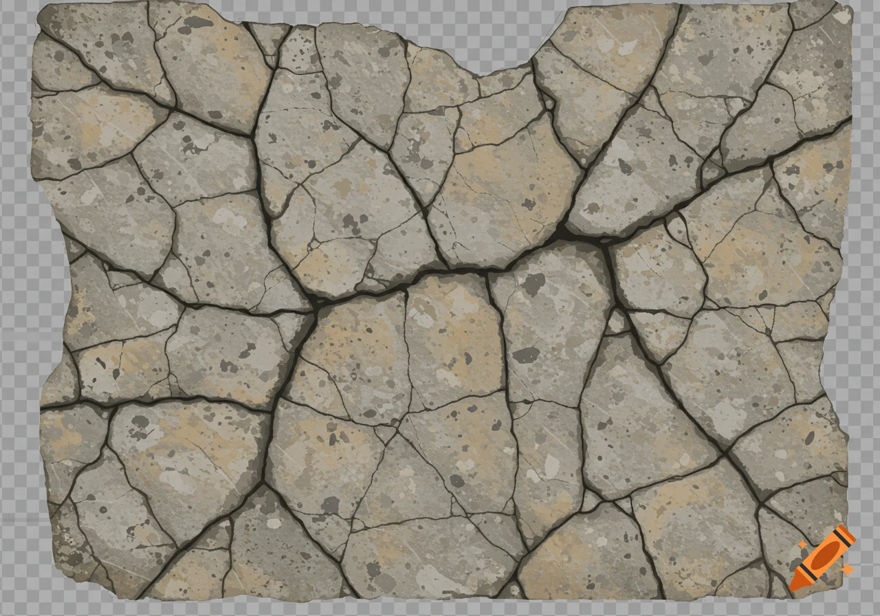 Close-up of a heavily cracked concrete or stone texture with a transparent background.
