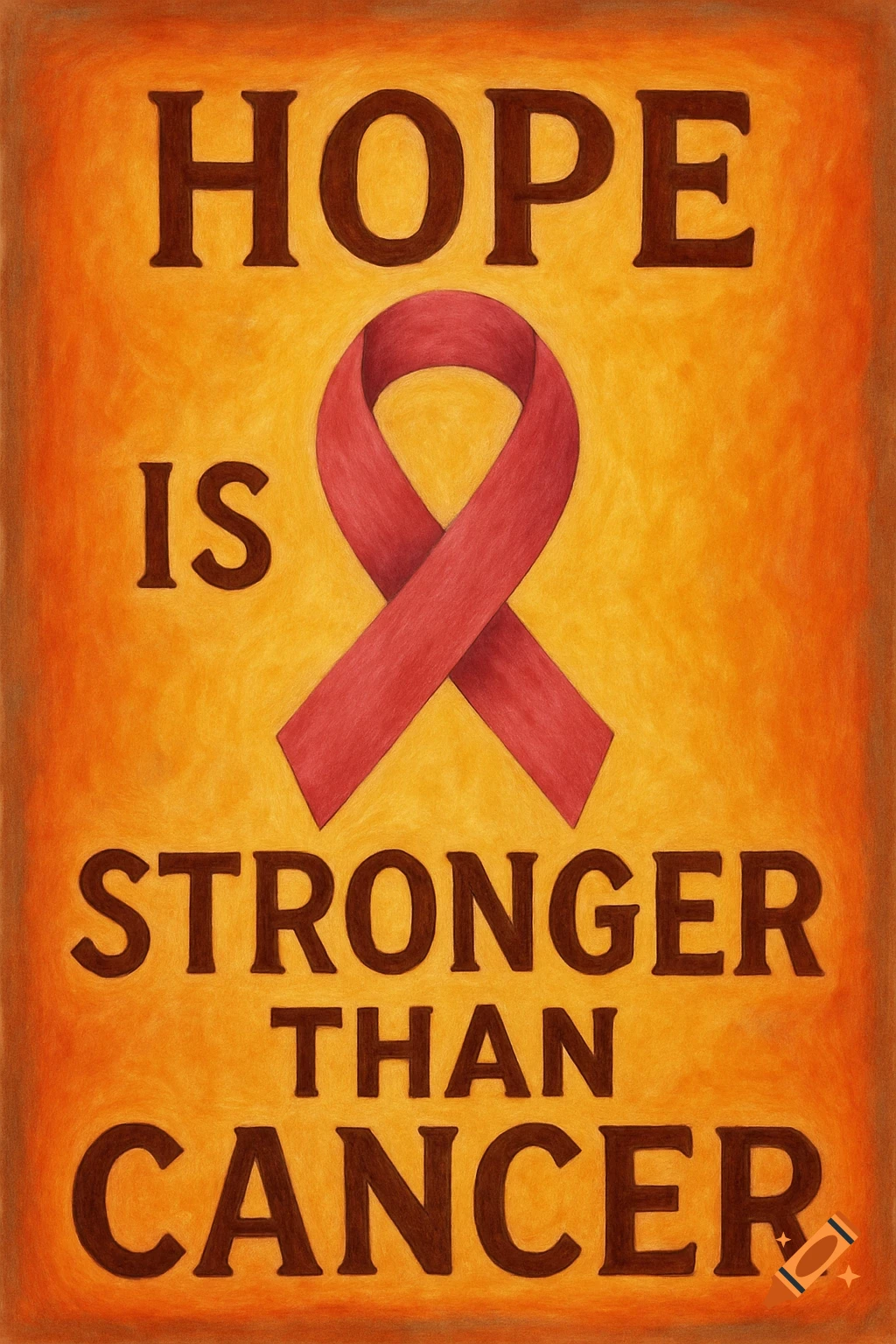 A poster with a red ribbon symbol and the text 'Hope is stronger than cancer'.