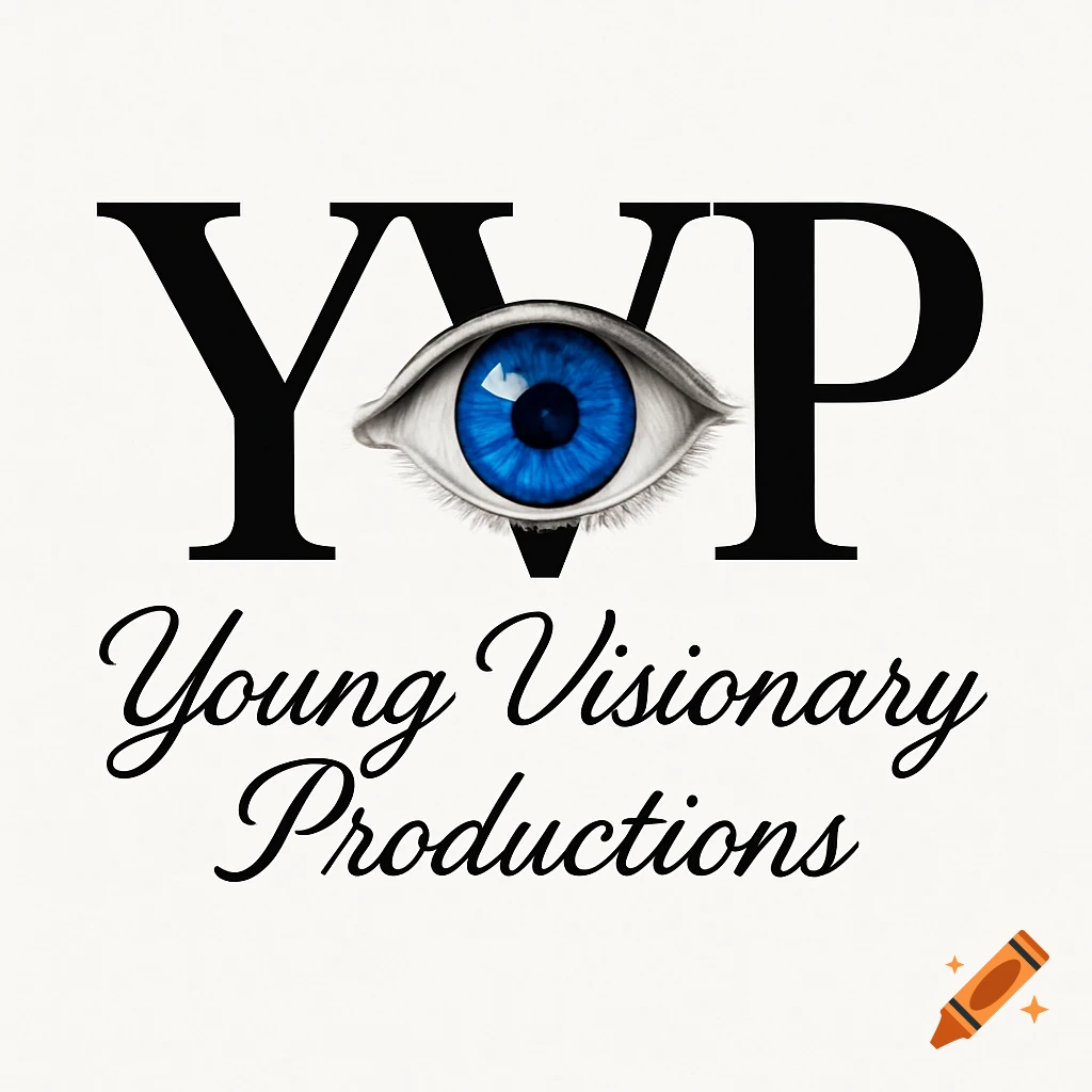 Logo with large black letters YVP, a blue eye over the V, and cursive text 'Young Visionary Productions' below.