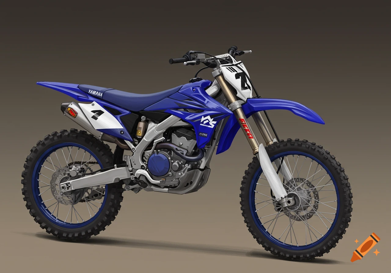 Blue and white motocross bike against a plain background.