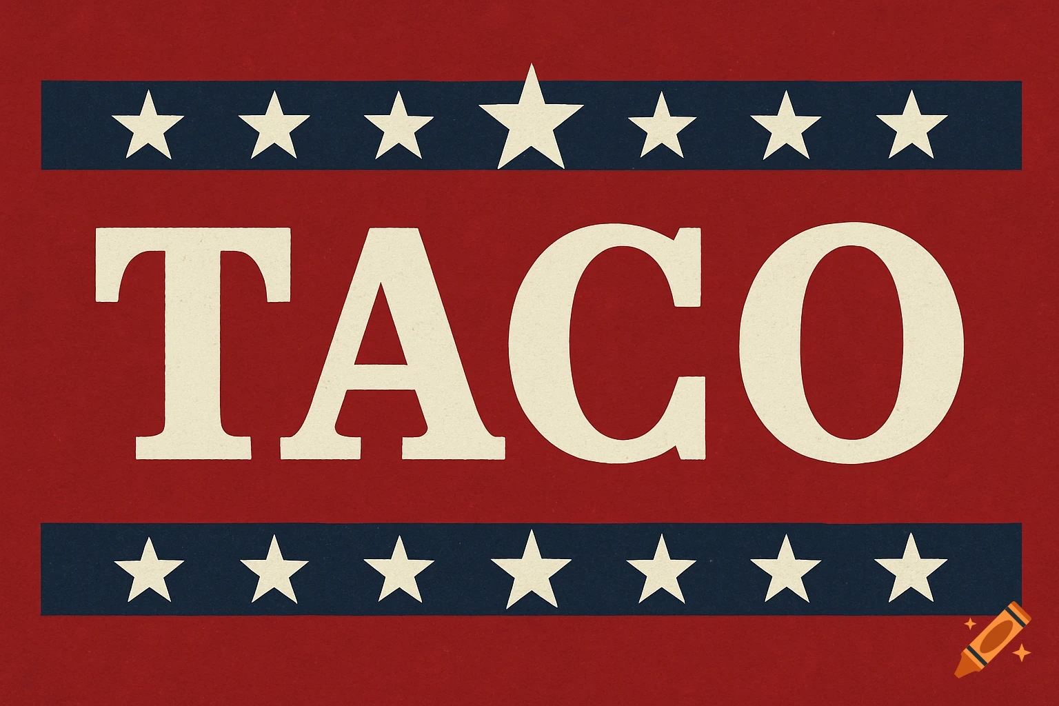 The word TACO in a patriotic banner with stars and stripes