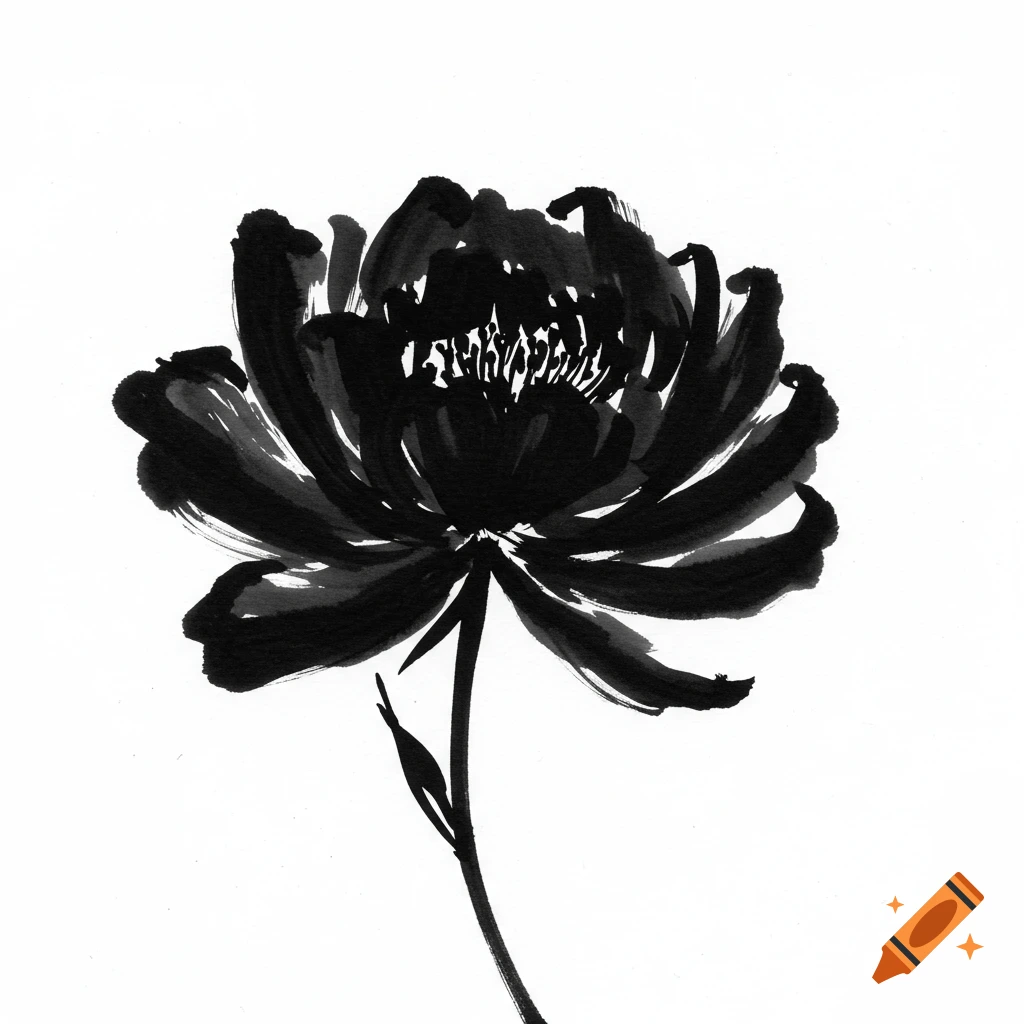 Black ink drawing of a flower