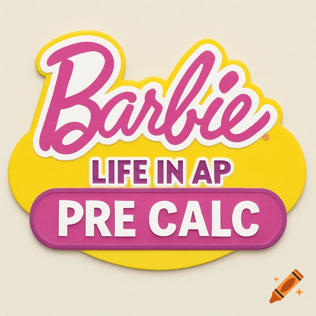 A logo in the style of the Barbie logo, reading 'Barbie Life In AP Pre Calc' in pink, yellow, and white.