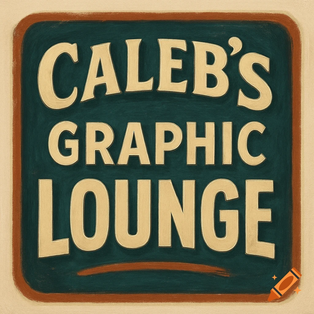 A sign reading "Caleb's Graphic Lounge" in a painted style.