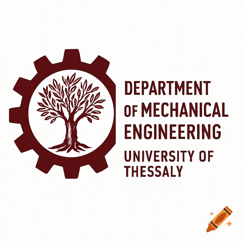 Logo for the Department of Mechanical Engineering at the University of Thessaly, featuring a tree inside a gear shape.