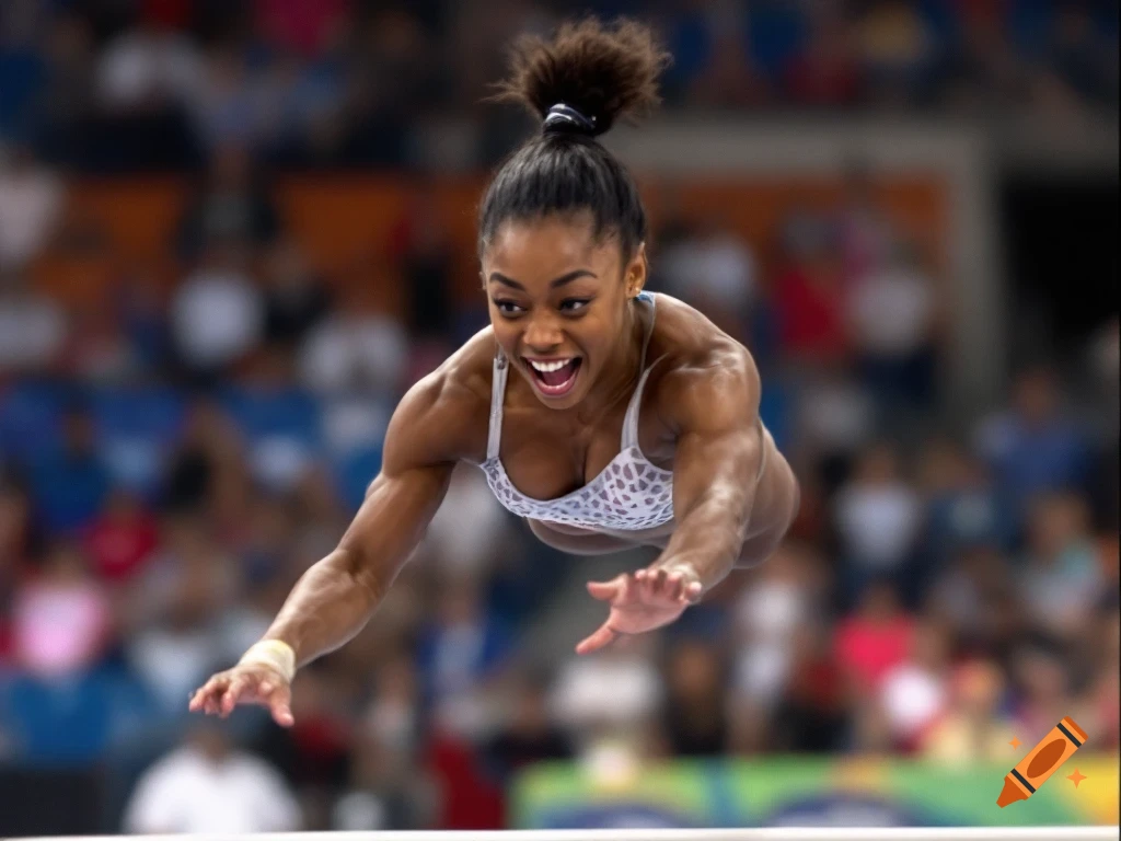 Female gymnast mid-air during a performance