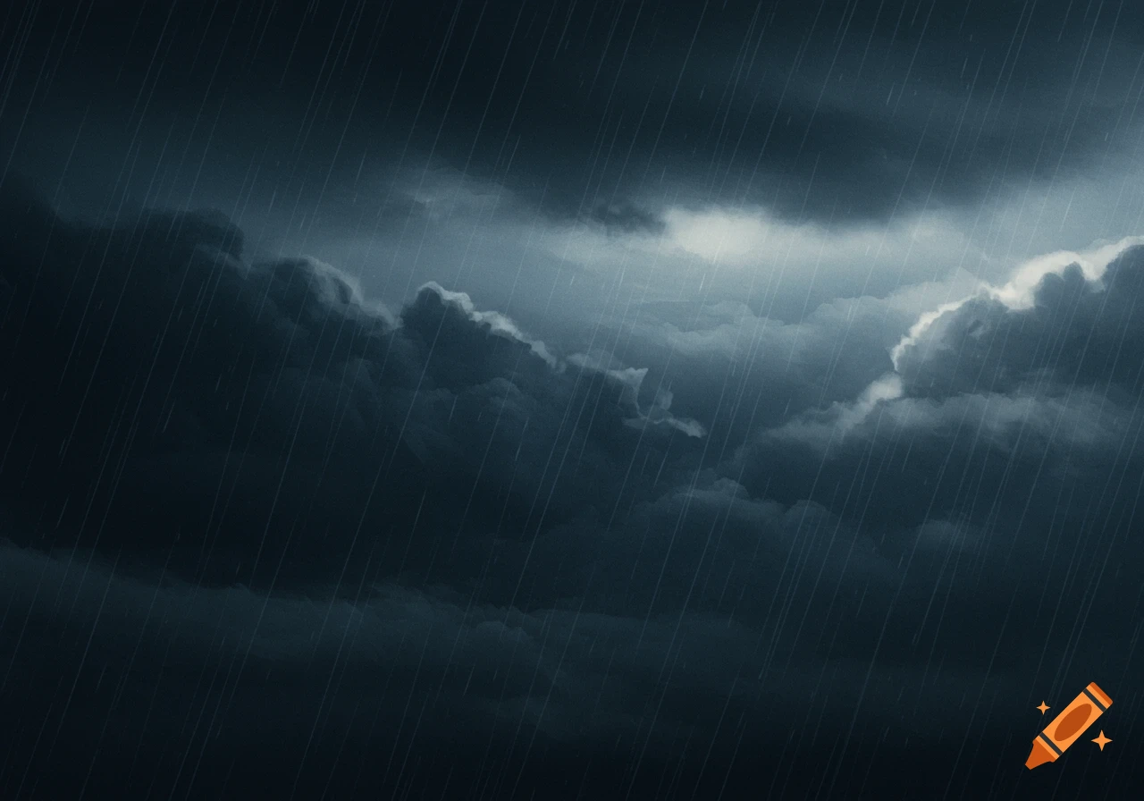 Dark stormy clouds with rain falling.