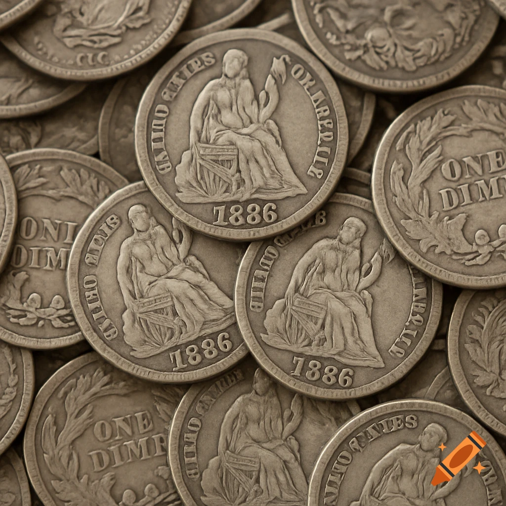 Pile of old 1886 silver dimes