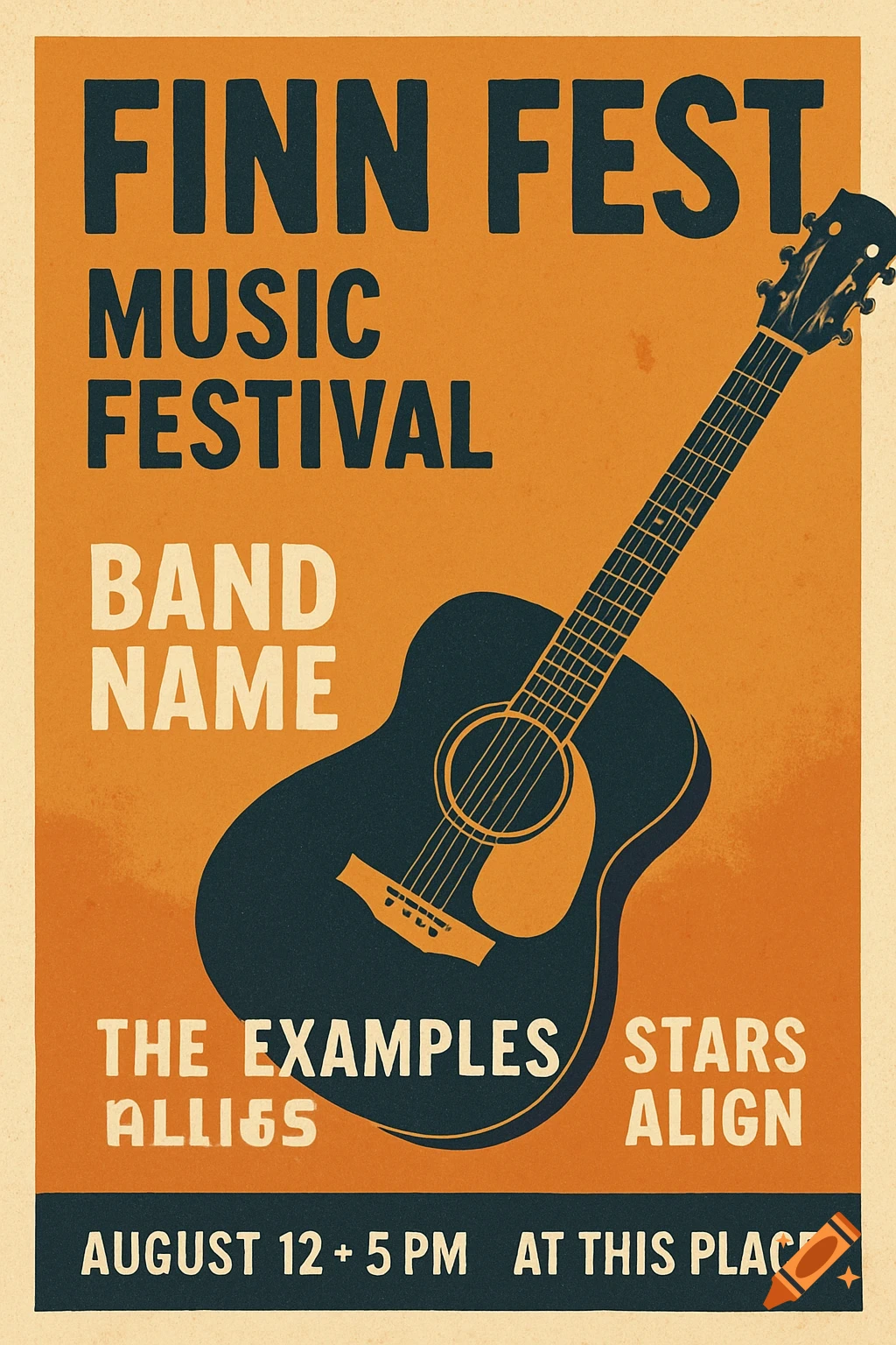 Retro-style poster for Finn Fest music festival with a guitar.