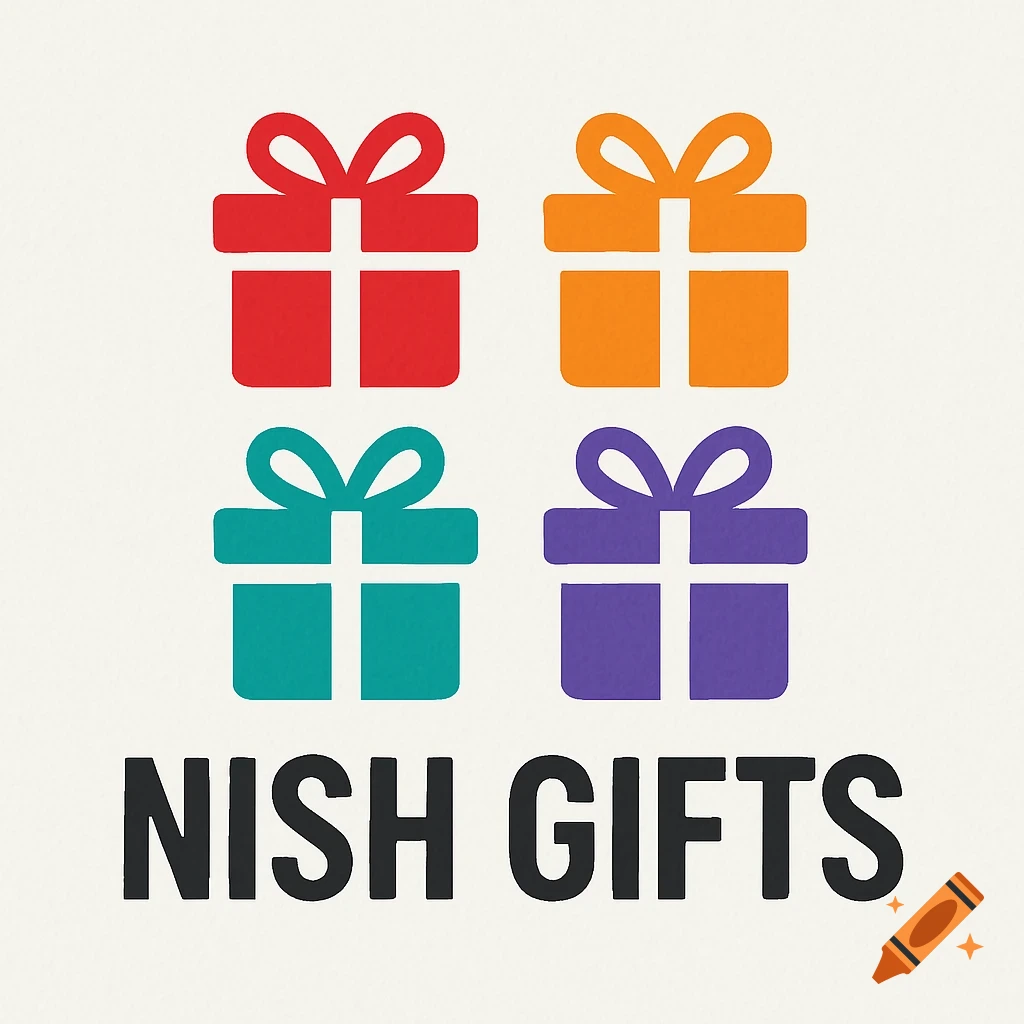 Four colorful gift box icons above the text NISH GIFTS.