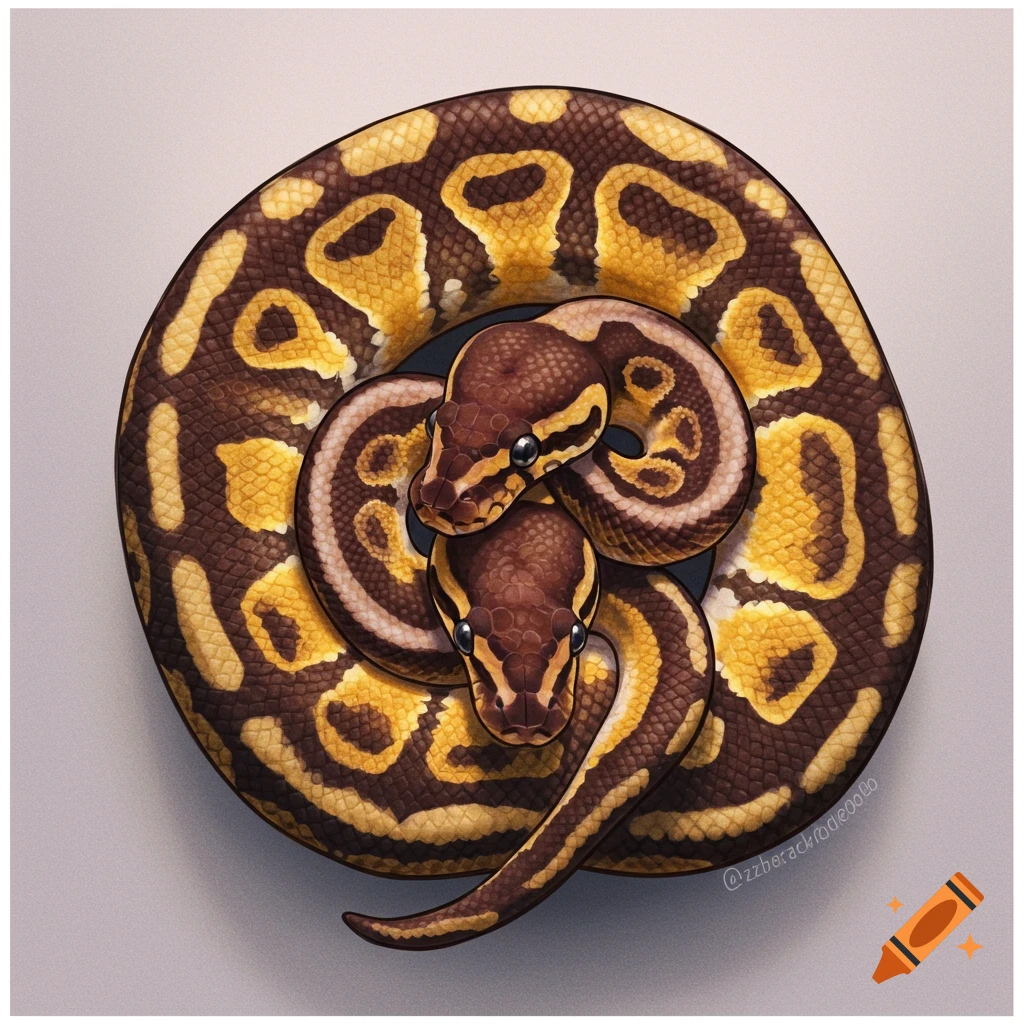 Illustration of two ball pythons curled up together