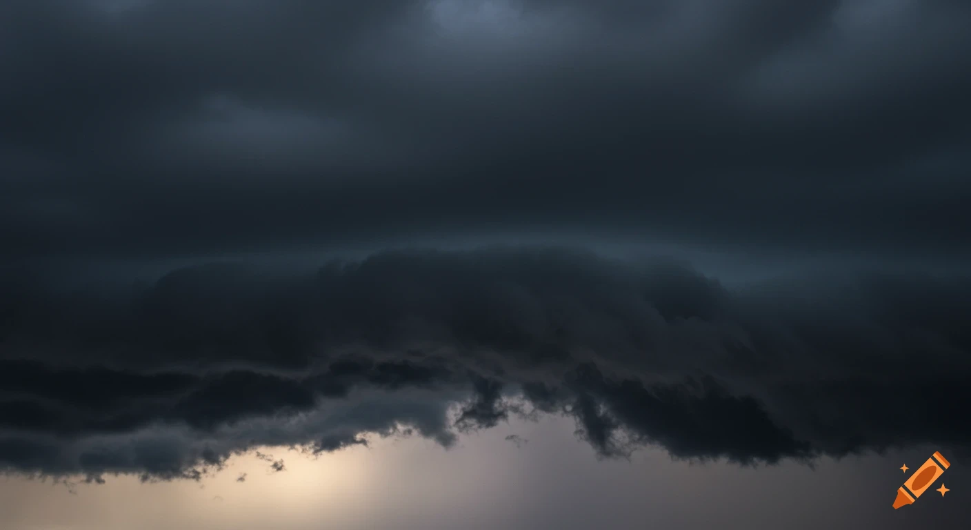 Dark storm clouds fill the sky.