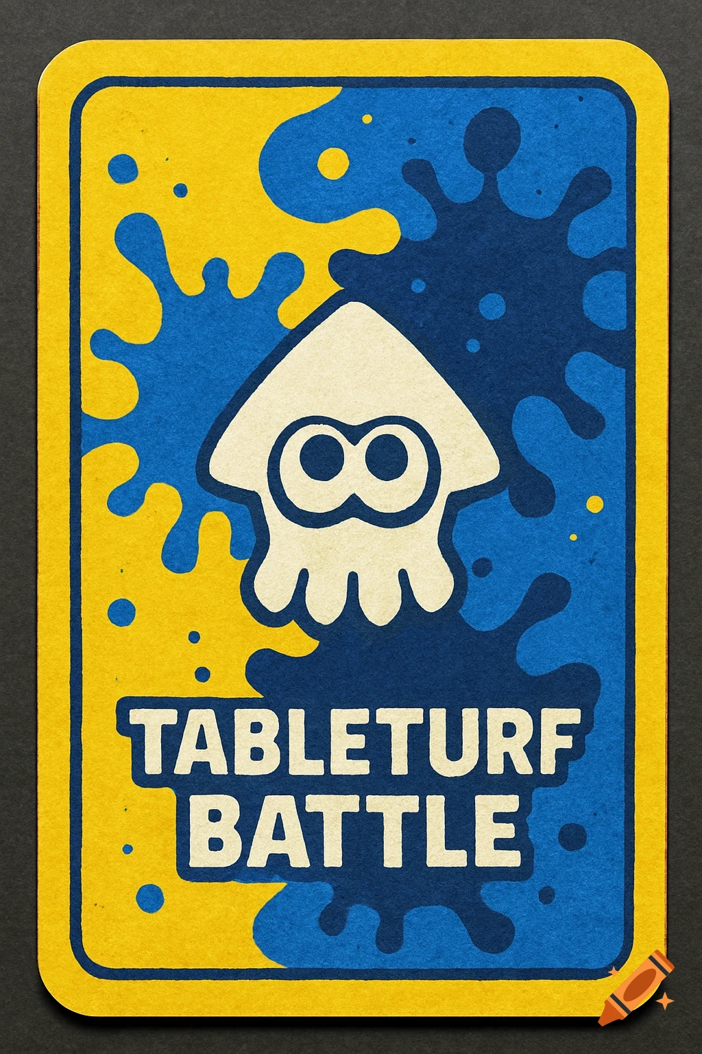 Splatoon Tableturf Battle card back with a squid symbol and ink splatters