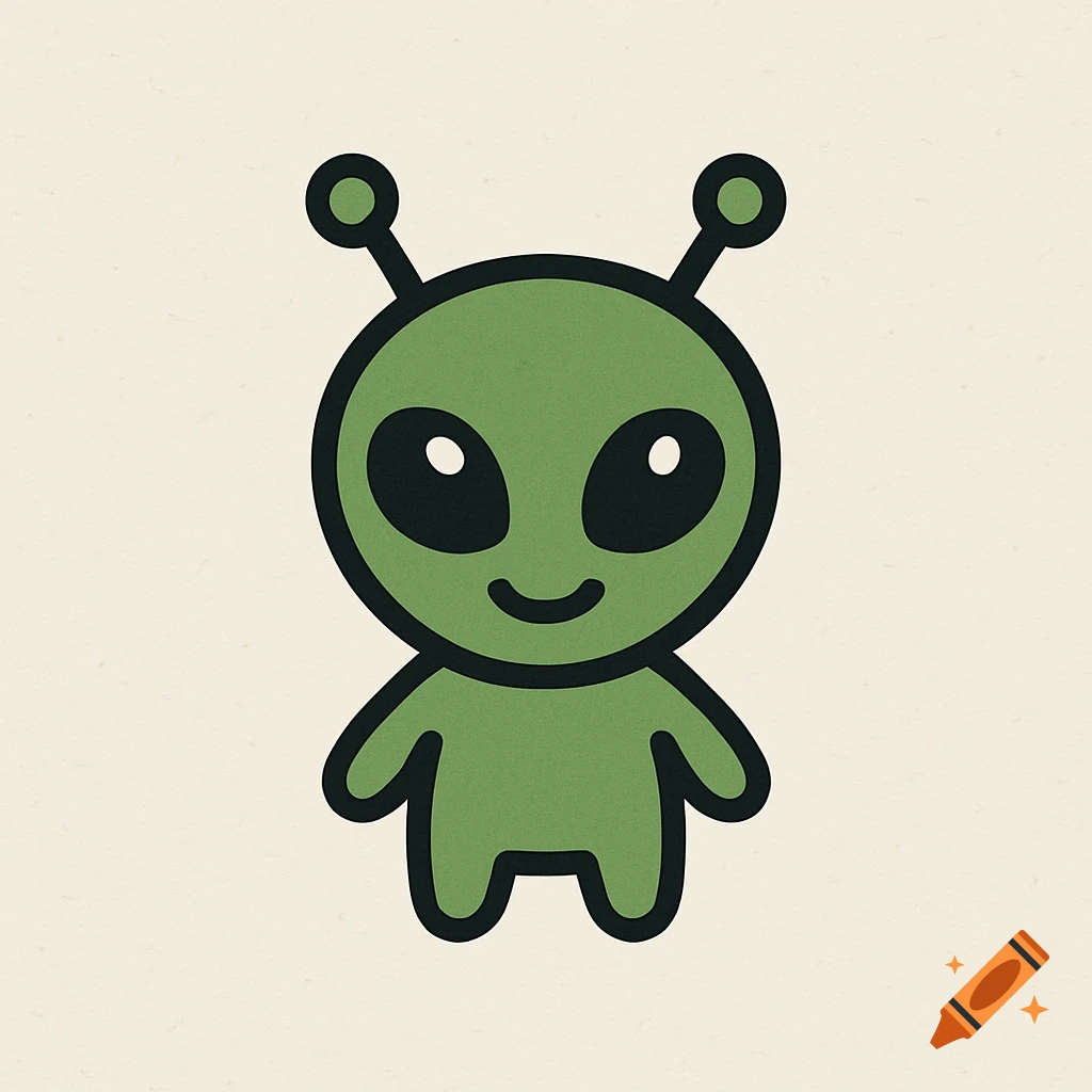 Simple green cartoon alien logo illustration on a textured background