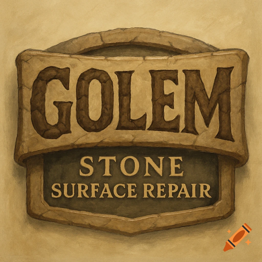 Vintage-style sign for GOLEM STONE SURFACE REPAIR.