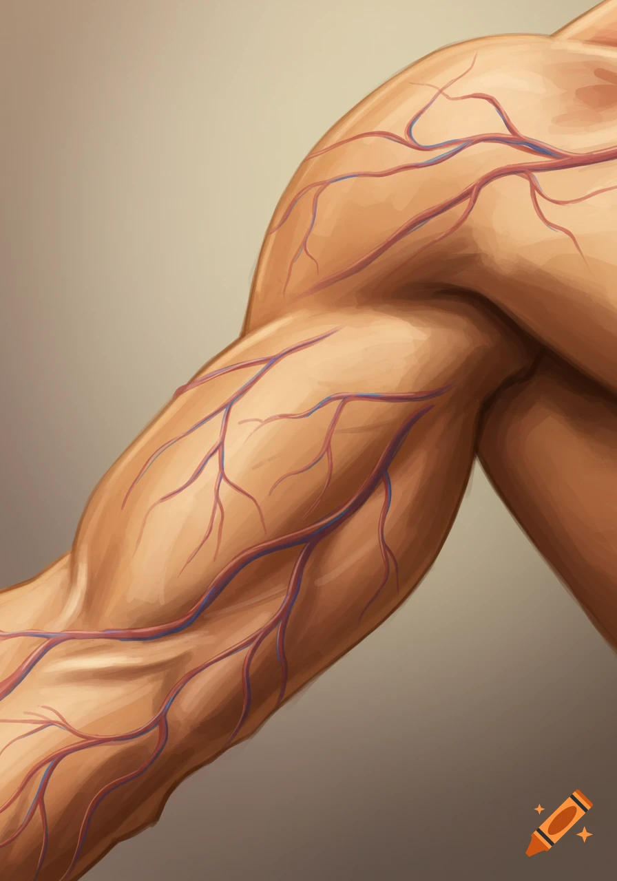 Close-up illustration of a muscular arm with visible veins.