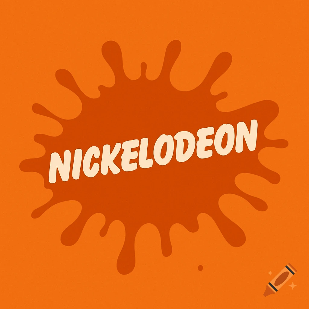 Nickelodeon logo on an orange background with a splat shape.