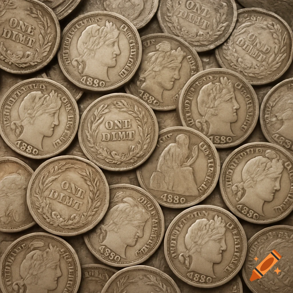Pile of old silver coins.