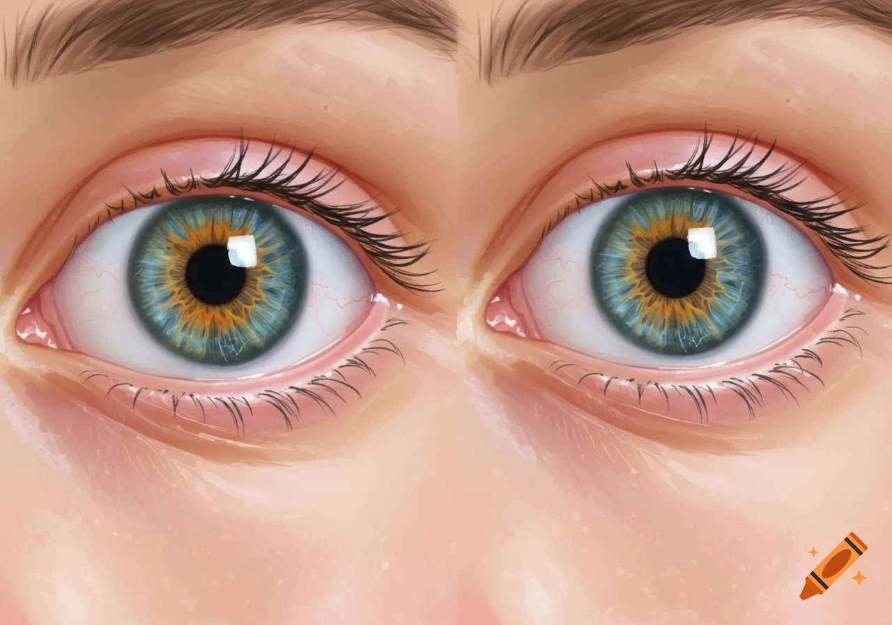 Close-up digital painting of two human eyes with blue and gold irises.