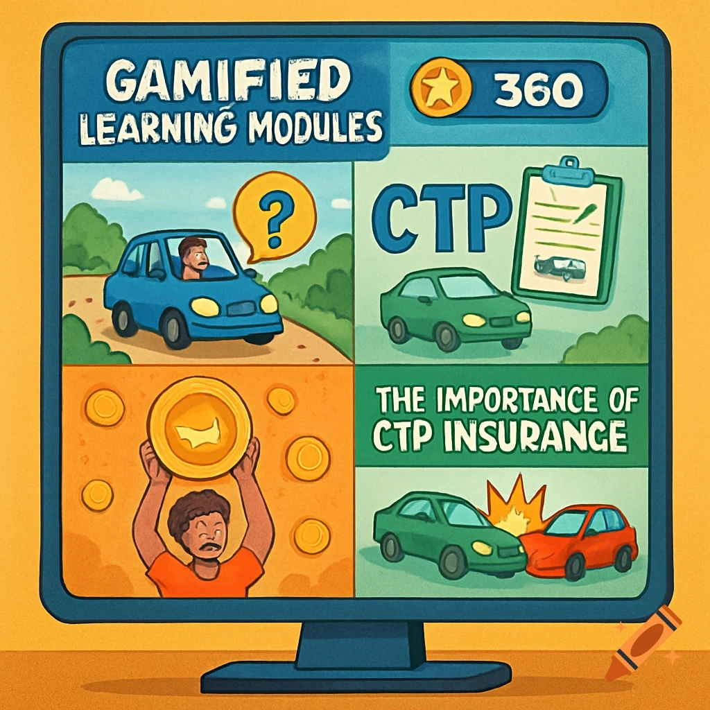 Cartoon illustration on a computer screen showing modules on car ...