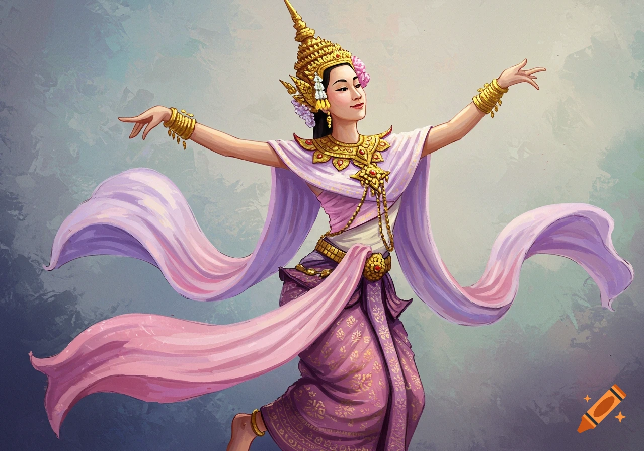 Illustration of a Thai Apsara dancer in traditional costume