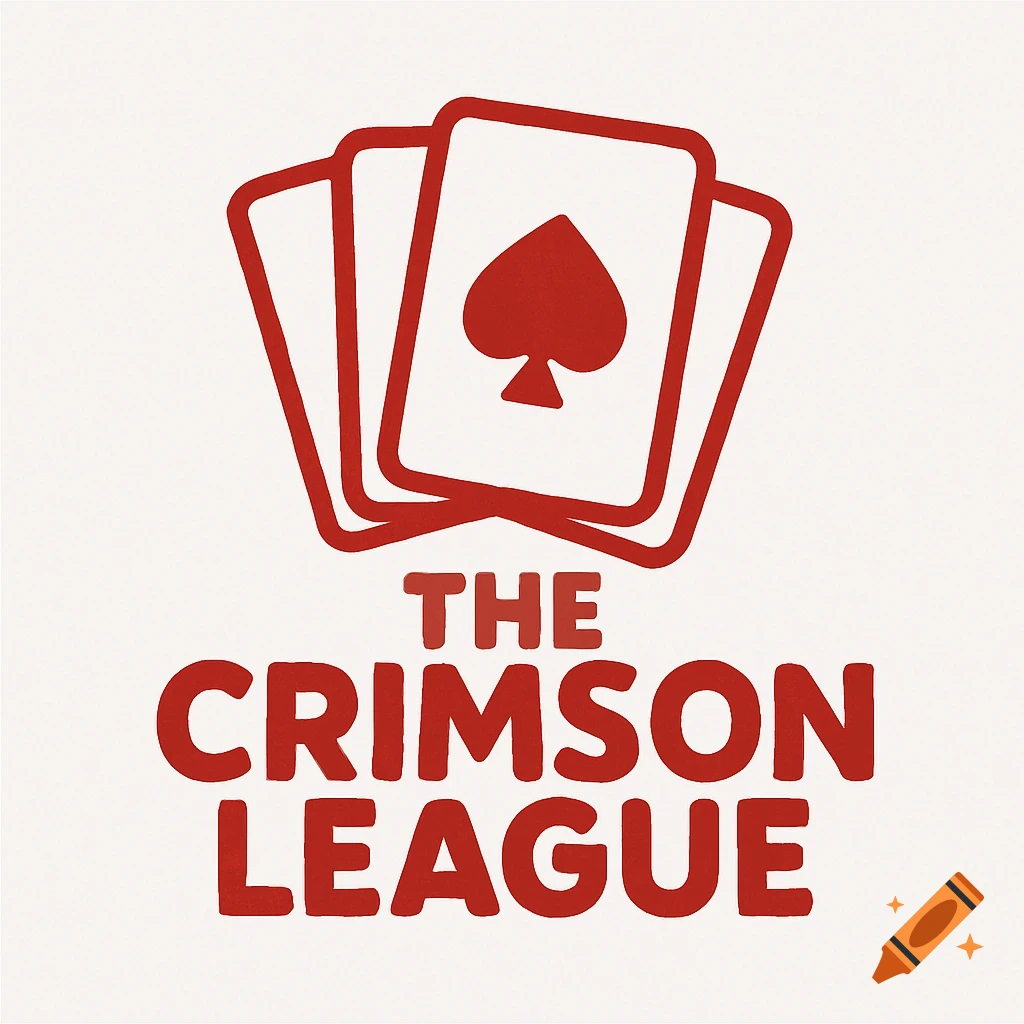 Red logo with three playing cards and the text 'THE CRIMSON LEAGUE' on a white background.
