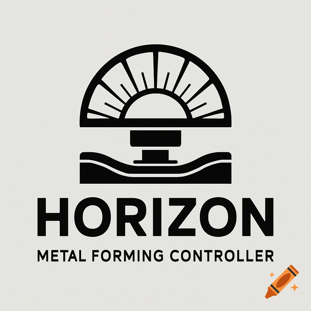Black and white logo for Horizon Metal Forming Controller with a stylized mechanical press symbol.