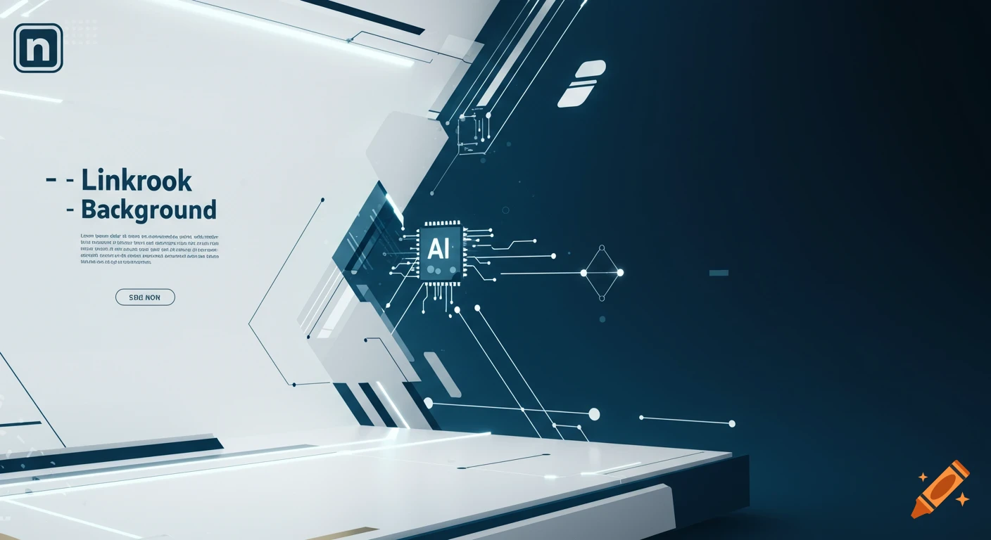 Futuristic tech background with abstract shapes, circuitry, and an AI chip.