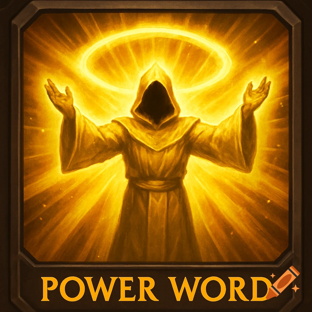 A hooded figure with a glowing halo casts a golden light spell.